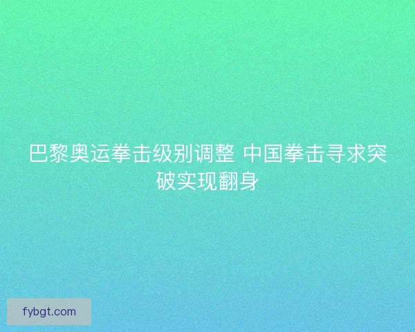 巴黎奥运拳击级别调整 中国拳击寻求突破实现翻身